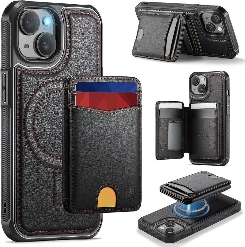Usroom for iPhone 15 Plus Detachable Wallet Case with Card Holder, 2 in 1 RFID Blocking Credit Slots Kickstand Shockproof Phone Wallet for iPhone 15 Plus 6.7" Black - Image 1